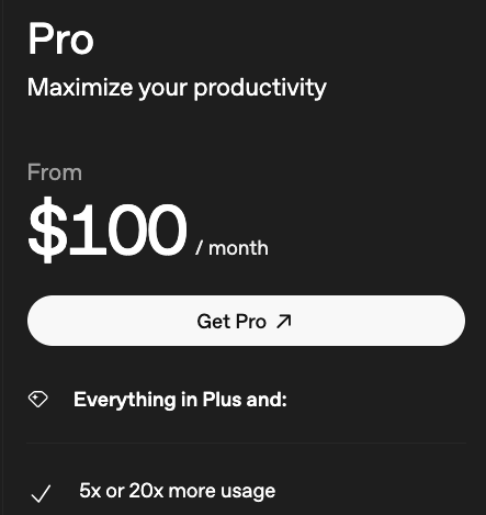 OpenAI推出$100新Pro档：5倍Codex用量，定价结构「致敬」Claude